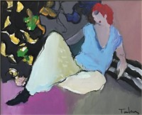 Itzchak  Tarkay Acrylic On Canvas, Remcumbent Lady