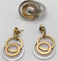 Birks 18k Gold & Diamond Tricolor Ring & Earrings