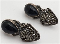 Sterling Earrings With Marcasite And Black Onyx