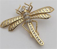 14k Gold And Diamond Dragonfly Pin