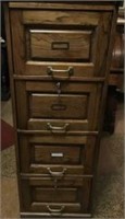 Tiger Oak File Cabinet w/ 4 Drawers & 2 sets keys