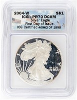 Coin 2004-W Proof American Silver Eagle ICG PR70