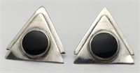 Sterling Silver Triangle Earrings With Black Onyx