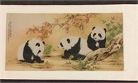 Vintage Embroidered Panda Bears on Asian silk
