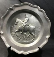 Vintage Pewter Plate with Knight & Dog