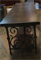 Vintage Wrought Iron Wooden Top Bench