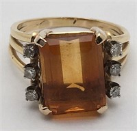 14k Gold, Diamond & Citrine Ring