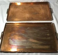 Vintage Copper Serving Tray with Brass Handles