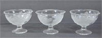 3 Frosted Rose Footed Candy / Nut Bowls