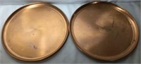 Two Copper Serving Trays, 15 inches Accross