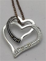 Silver & Marcasite Heart Pendant Necklace