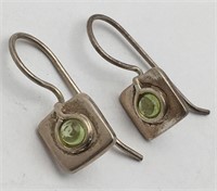 Sterling Silver Earrings With Green Stones