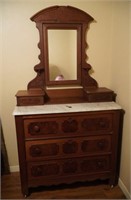 Antique Marble Top Victorian Dresser on Casters