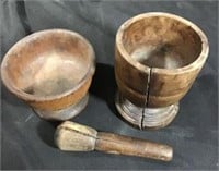 Primitive Wooden Mortar, and Pestle
