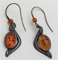 Silver Earrings With Amber Stone