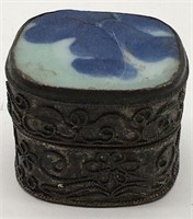 Chinese Trinket Box With Porcelain Insert In Lid
