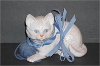 Glazed Pottery Kitten w/ Yarn
