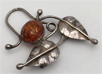 Silver Pin With Amber Stone