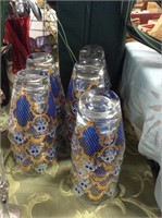 Set of 20 blue and gold vintage glasses
