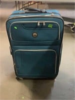 GREEN SUITCASE ON ROLLERS