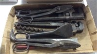 BX W/ TIN SNIPS, PIPE WRENCHES & MISC TOOLS