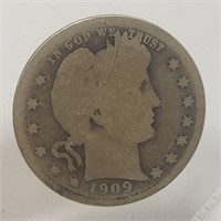 1909 Barber Quarter "P" COA, Silver Coin