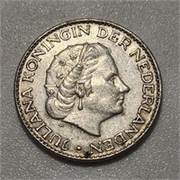 1964- 1G Antilles Netherlands 1 Gulden silver coin