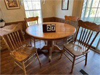 Oak Table and 4 Carved Back Chairs