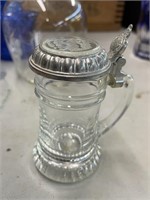 German Glass Stein w/Elk on lid 3"