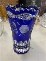 Crystal Blue Glass vase 6"