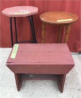 Assortment of 3 wooden Stools. Various heights