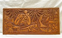 Vintage Palau Signed Wood Carved Story Board