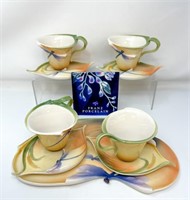 9pcs. Franz Porcelain, 4 Dragon Fly Tea Cups,