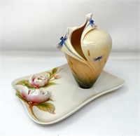 Franz Porcelain Dragonfly Vase and Magnolia dish