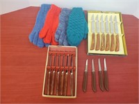 Assorted Steak Knives and Gloves