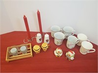 (6) Teacups. (4) Candles with Candleholders. (3)