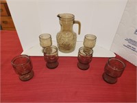7pc Vintage Italian Smoked Amber Glass Water