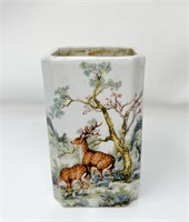 Small signed Chinese Brush Pot with Deer
