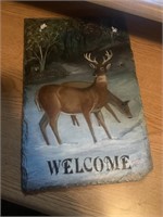 WHITETAIL DEER ON SLATE WELCOME SIGN