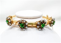 14k Diamond Emerald hinged Bangle, approx 15.17g,