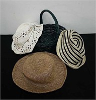 straw hats and a wicker basket, hats need reshaped