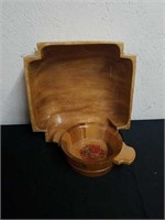 12 x 12 in square wooden Bowl and 6.5 in wooden