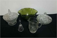 Vintage glass Bell and serving dishes