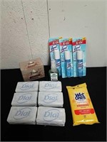 Dial soap, tone soap, Lysol spray disinfectant