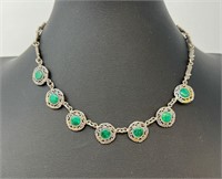 950 Silver Green Stone necklace, approx 38g, 16"