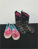 Size 1-2 rubber boots and size 3 watermelon shoes
