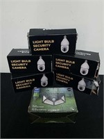 Five light bulb security cameras, and one LED