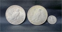 1922, 1925 Peace Dollars/ 1945 US Dime