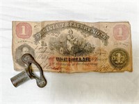 Confederate 1862 $1 Currency and CS bronze water