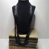 Mid Century Signed 925 Liquid Black Onyx Necklace